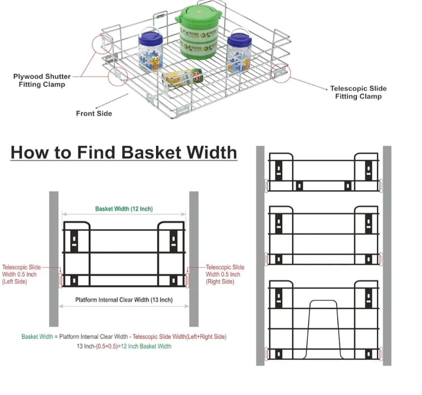 ADISON plain wired multi purpose basket size 19*20*6 stainless steel material with fitting accessories and screws pack of 1 set