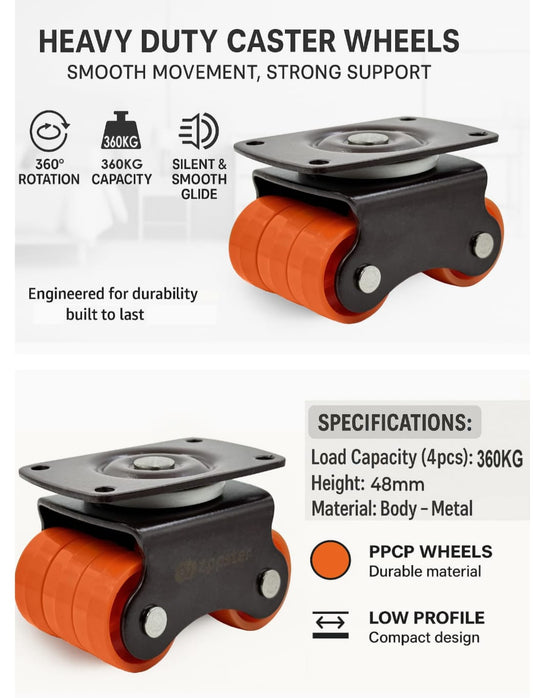 ADISON sixer wheels 360 degree moving rotating furniture castor wheels pack of 4 sets with screws heavy duty can hold upto 250 kgs mild steel material