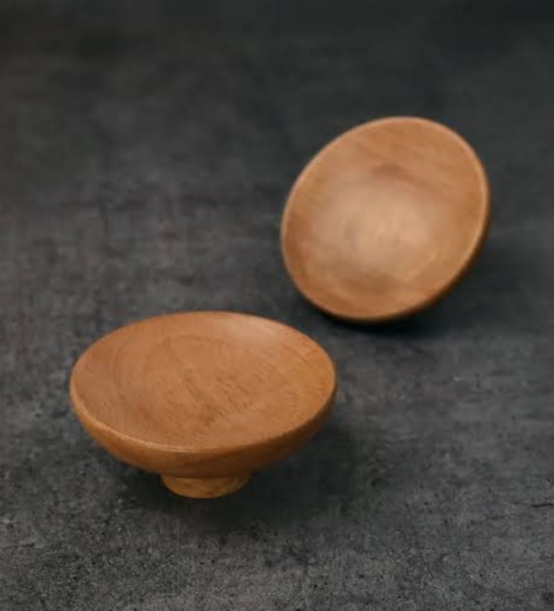 ADISON wooden circular pressed knobs teak wooden finish with screws best wooden drawer knobs pack of 2 and get 1 free