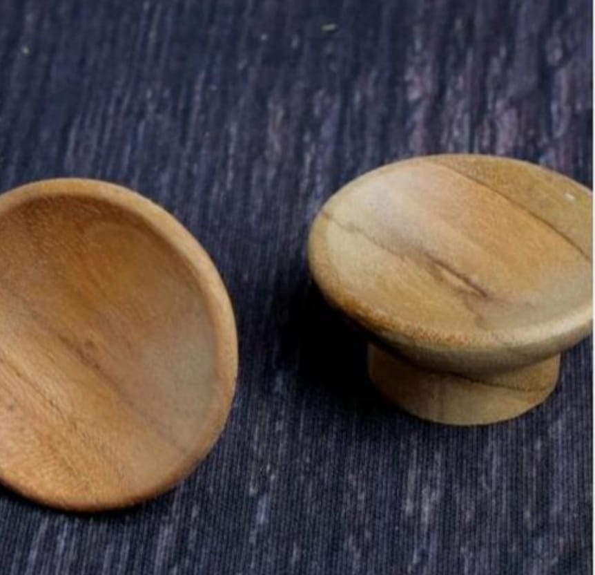 ADISON wooden circular pressed knobs teak wooden finish with screws best wooden drawer knobs pack of 2 and get 1 free