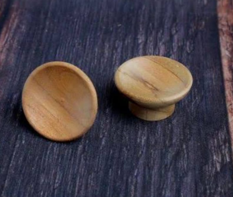 ADISON wooden circular pressed knobs teak wooden finish with screws best wooden drawer knobs pack of 2 and get 1 free
