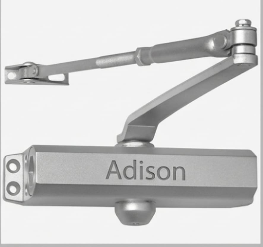 Title - Adison aluminium hydraulic door closer with 90 degree hold open feature comes with all fitting accessories and screws and can handle upto 80 kg weight 2 yrs warranty