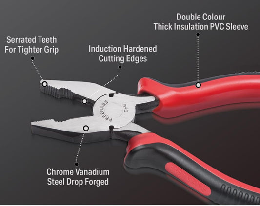 Adison stainless steel plier with shock absorbing rubber rised grip pack of 2 pliers heavy duty  and smooth working plier  multipurpose plier