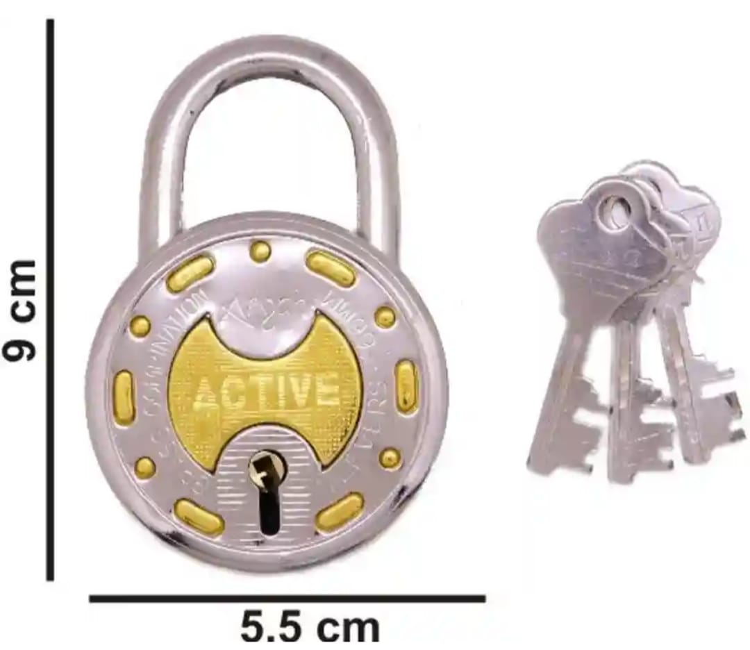 Adison 50 mm padlock with brass material heavy duty door lock pack of 2 and get 1 free padlock golden plus silver colour