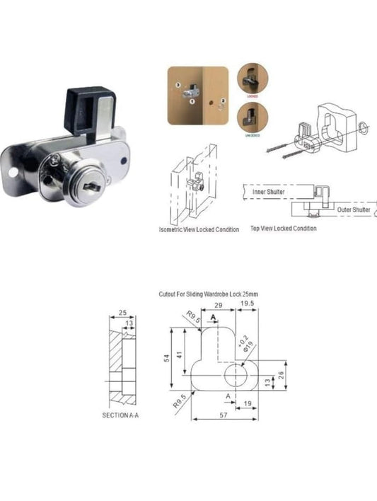Adison sliding wardrobe lock stainless steel pack of 2 locks heavy duty sliding wardrobe lock for centre comes with accessories