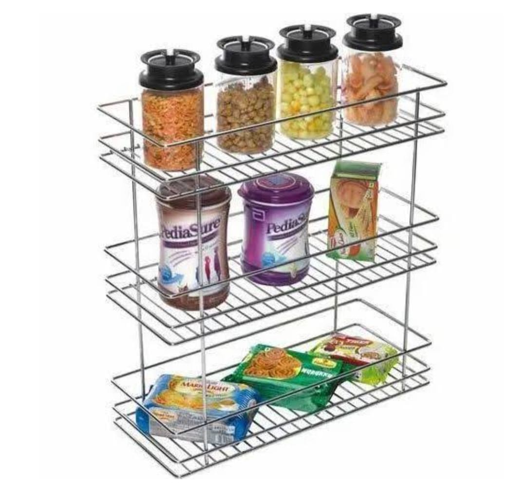 Adison bottle pull out 3 shelf basket stainless steel heavy duty kitchen storage organiser with all accessories and screws pack of one basket set