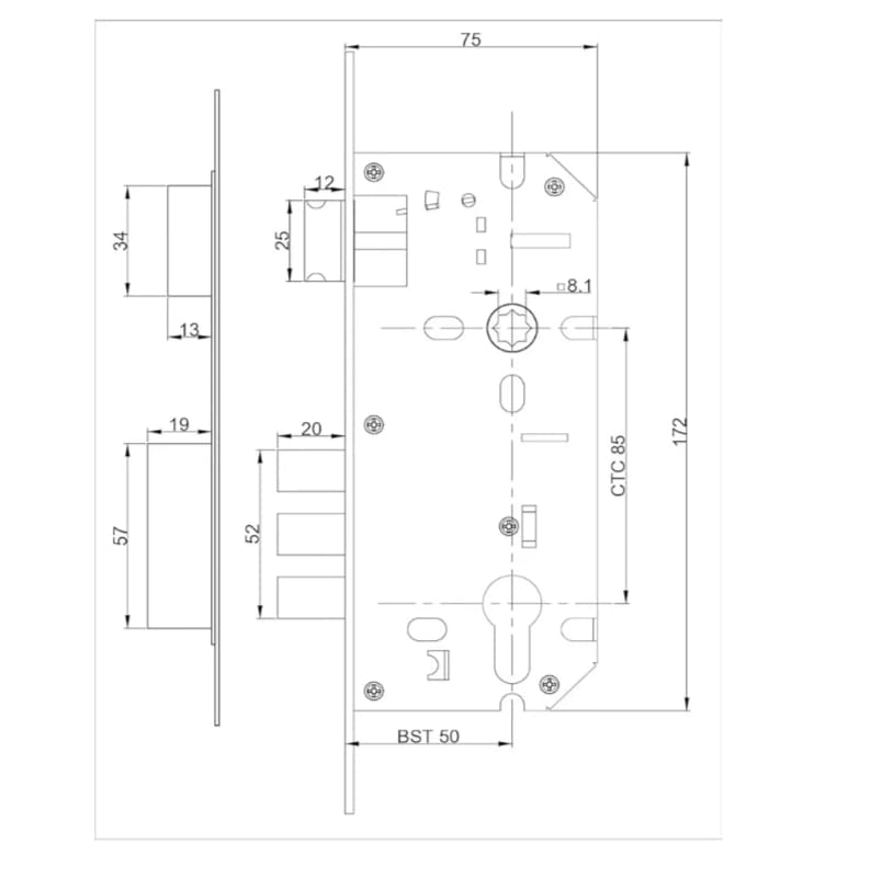 Adison handle mortise lock body set stainless steel set with key function and all accessories pack of one set lock body set