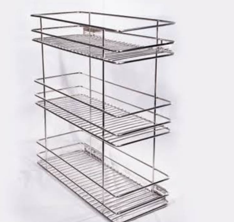 Adison bottle pull out 3 shelf basket stainless steel heavy duty kitchen storage organiser with all accessories and screws pack of one basket set