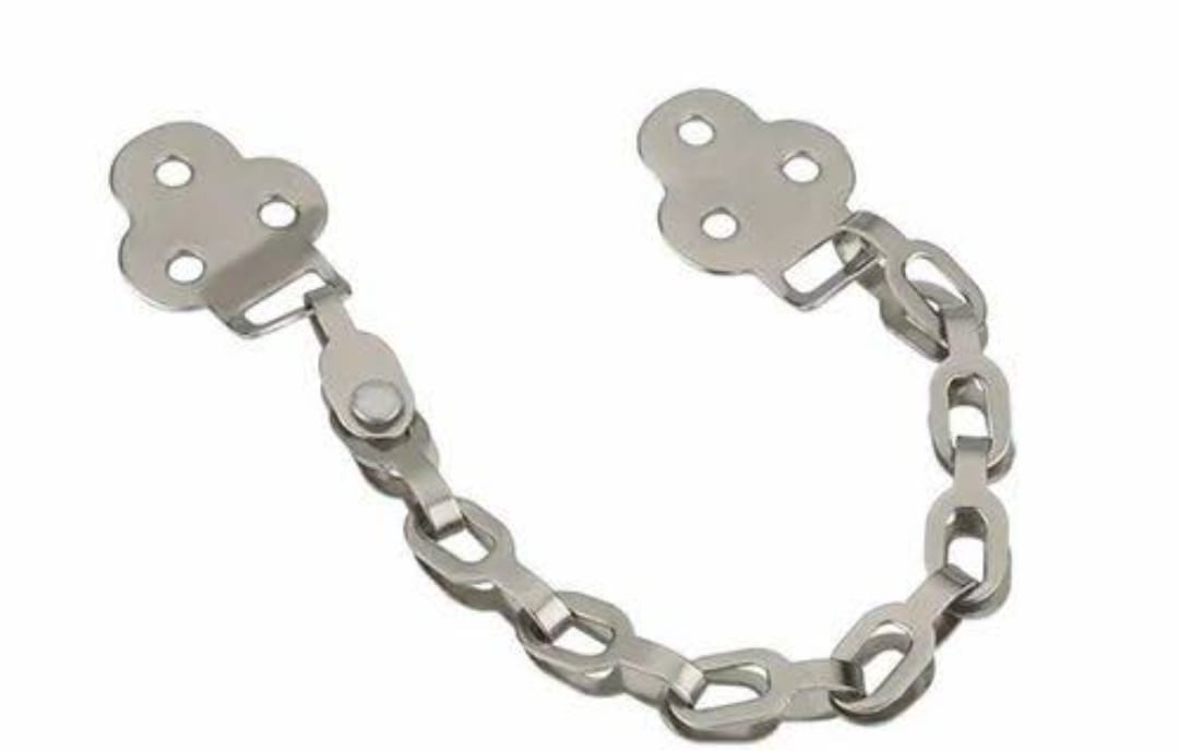 Adison stainless steel door stopper holder chain 6 inch in size pack of 2 and get one free silver colour