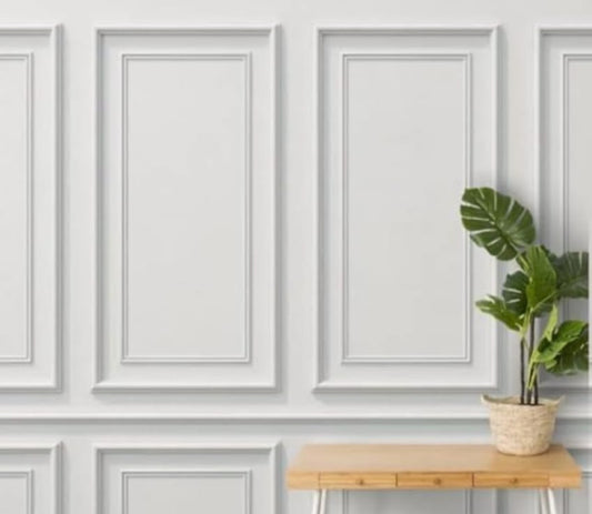 Adison PVC wall moulding taper 45 mm in size 3-4 feet long. Pack of 10 pieces heavy duty white colour PVC wall mouldings screw free application wider PVC wall moulding white wooden strips