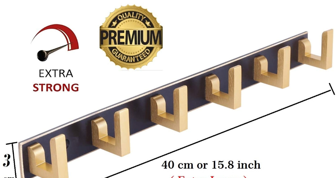 Adison bathroom hooks stainless steel can handle up to 1-2 kg weight golden brownish 6 hooks on one plate pack of two plates with screws