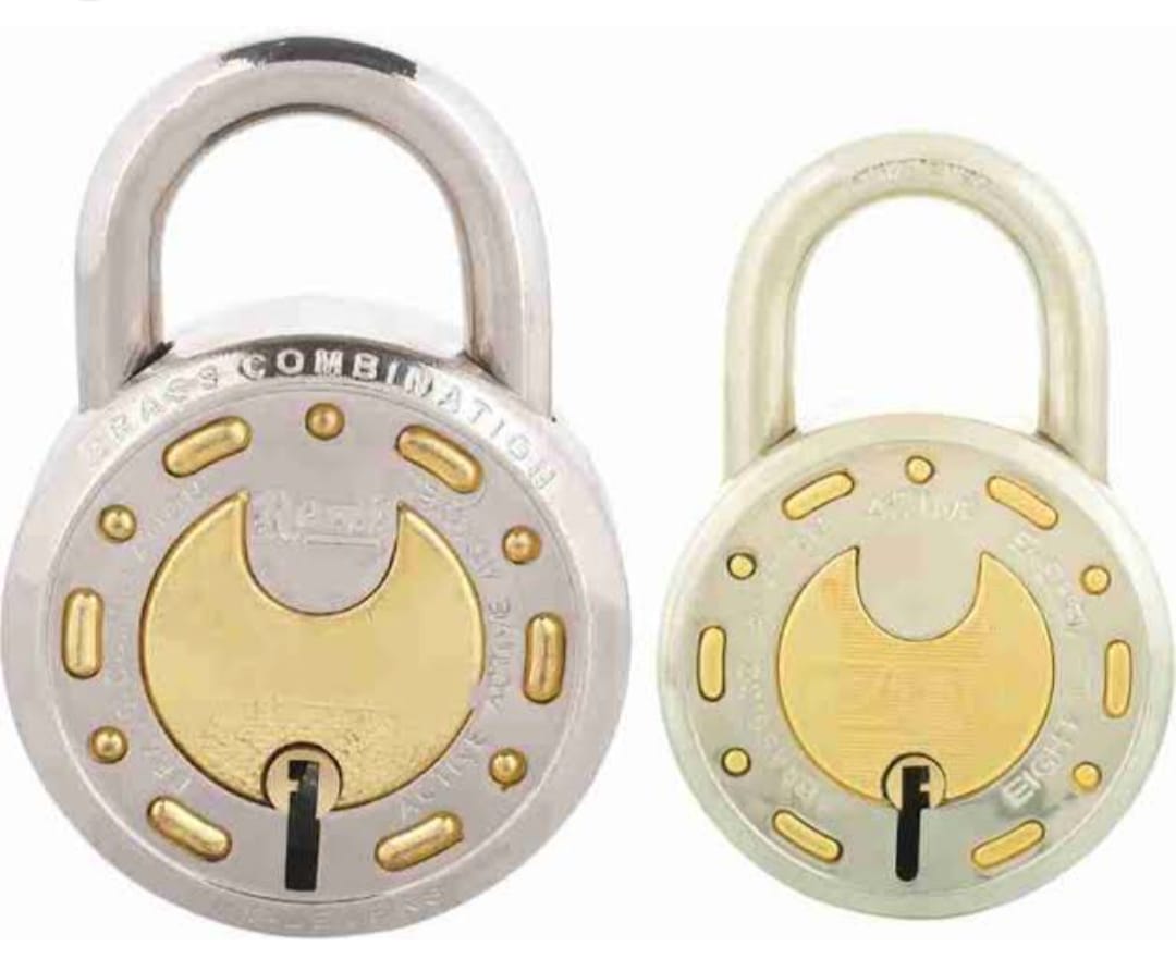 Adison 50 mm padlock with brass material heavy duty door lock pack of 2 and get 1 free padlock golden plus silver colour