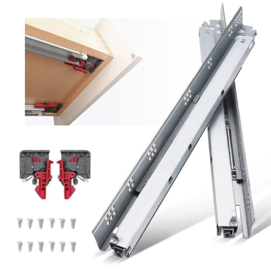 Adison stainless steel heavy duty concealed drawer  slide automatic push closing function pack of 1 set 45 cm with all accessories and screws