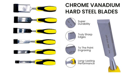Adison stainless steel chisel 25mm blade  wood chisel chorsi pack of 2 pieces stainless steel with rubber dised shock absorbing grip pack of 2 pieces