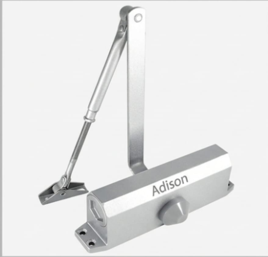 Title - Adison aluminium hydraulic door closer with 90 degree hold open feature comes with all fitting accessories and screws and can handle upto 80 kg weight 2 yrs warranty