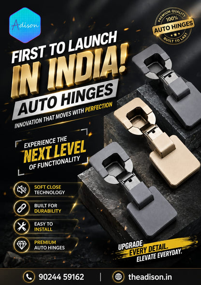 Adison new concealed auto hinges grey matt finish 0 crank with all fitting accessories and screws pack of 1 pair , india's first launch concealed grey matt covered finish soft close auto close hinges