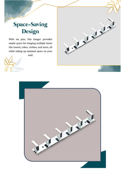 Adison bathroom hooks stainless steel can handle up to 1-2 kg weight  golden brownish 6 hooks on one plate pack of two plates with screws