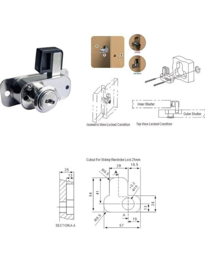 Adison sliding wardrobe lock stainless steel pack of 2 locks heavy duty sliding wardrobe lock for centre comes with accessories