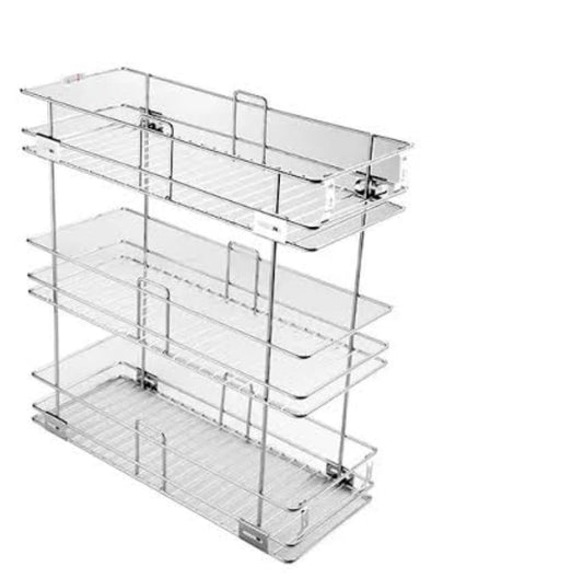 Adison bottle pull out 3 shelf basket stainless steel heavy duty  kitchen storage organiser with all accessories and screws pack of one basket set