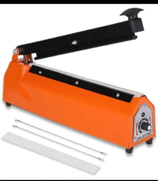 Adison Hand Heat Sealer Machine, 8 Inch, Orange, Polythene Packaging Machine, 220 Volt, High Powered Cable, with 2 Free Elements, 43x19x10 cm