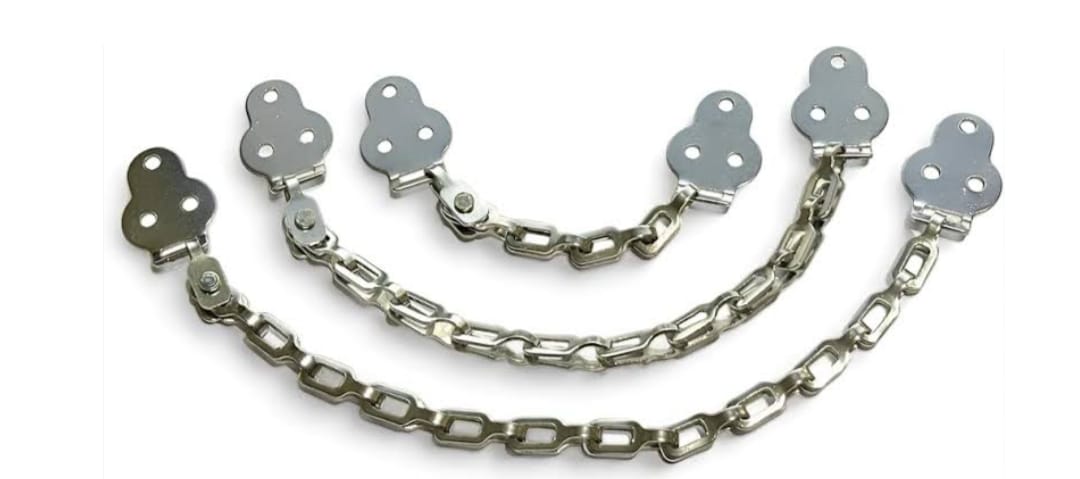 Adison stainless steel door stopper holder chain 6 inch in size pack of 2 and get one free silver colour
