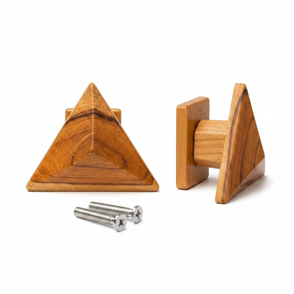 Adison triangular wooden knobs with screws pack of 2 pcs teak wooden material nature