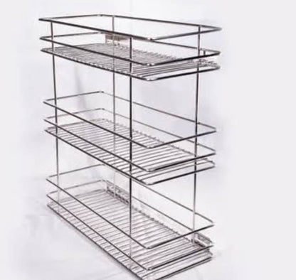 Adison bottle pull out 3 shelf basket stainless steel heavy duty  kitchen storage organiser with all accessories and screws pack of one basket set