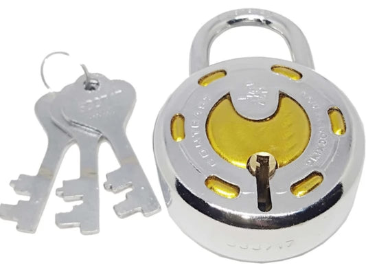 Adison 50 mm padlock with brass material  heavy duty door lock pack of 2 and get 1 free padlock golden plus silver colour