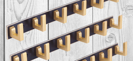 Adison bathroom hooks stainless steel can handle up to 1-2 kg weight  golden brownish 6 hooks on one plate pack of two plates with screws
