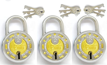 Adison 50 mm padlock with brass material  heavy duty door lock pack of 2 and get 1 free padlock golden plus silver colour
