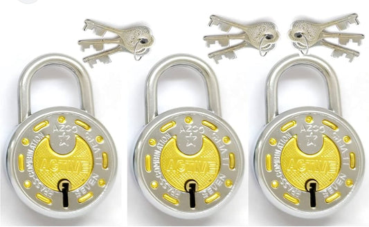 Adison 50 mm padlock with brass material  heavy duty door lock pack of 2 and get 1 free padlock golden plus silver colour