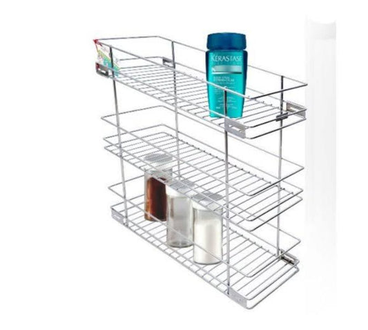 Adison bottle pull out 3 shelf basket stainless steel heavy duty  kitchen storage organiser with all accessories and screws pack of one basket set