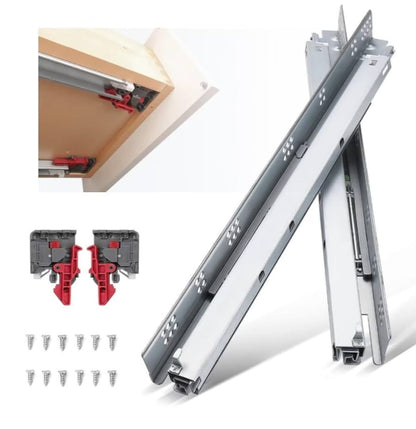 Adison stainless steel heavy duty concealed drawer  slide automatic push closing function pack of 1 set 45 cm with all accessories and screws